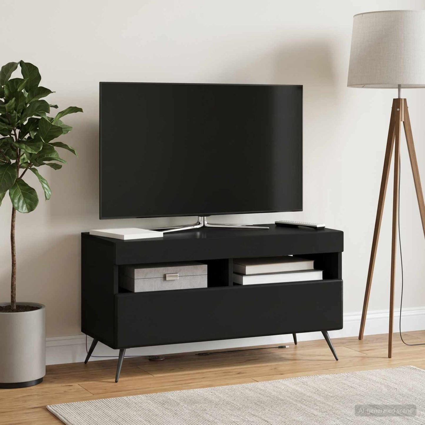 LED TV Cabinet Black Engineered Wood