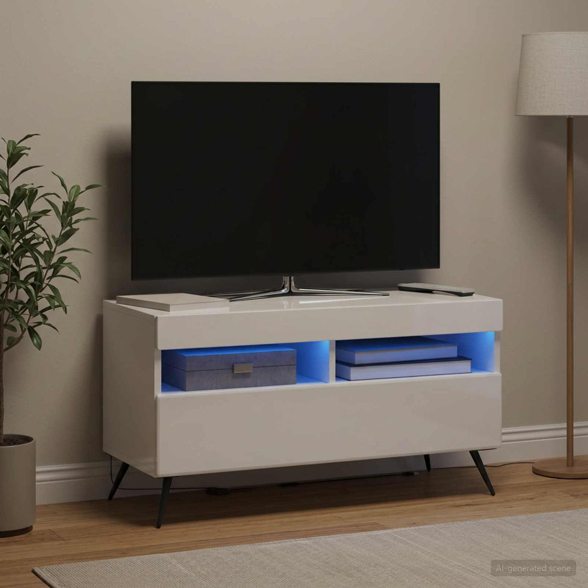 LED TV Cabinet BREDA High Gloss White Engineered Wood