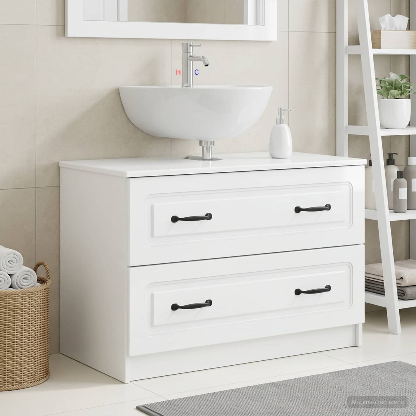 Bathroom Sink Cabinet UTRECHT High Gloss White 82 x 41x 56 cm