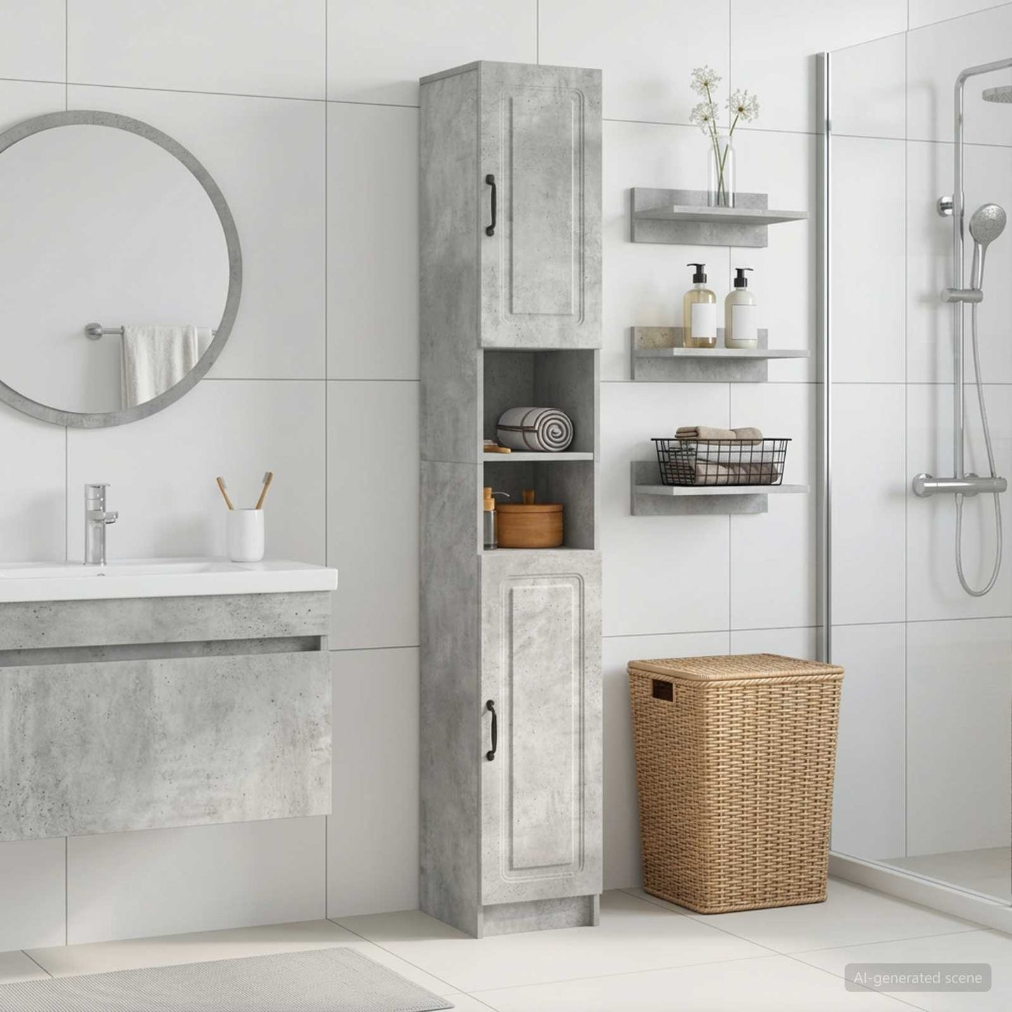 Bathroom Cabinet with Open Shelf UTRECHT Concrete Grey