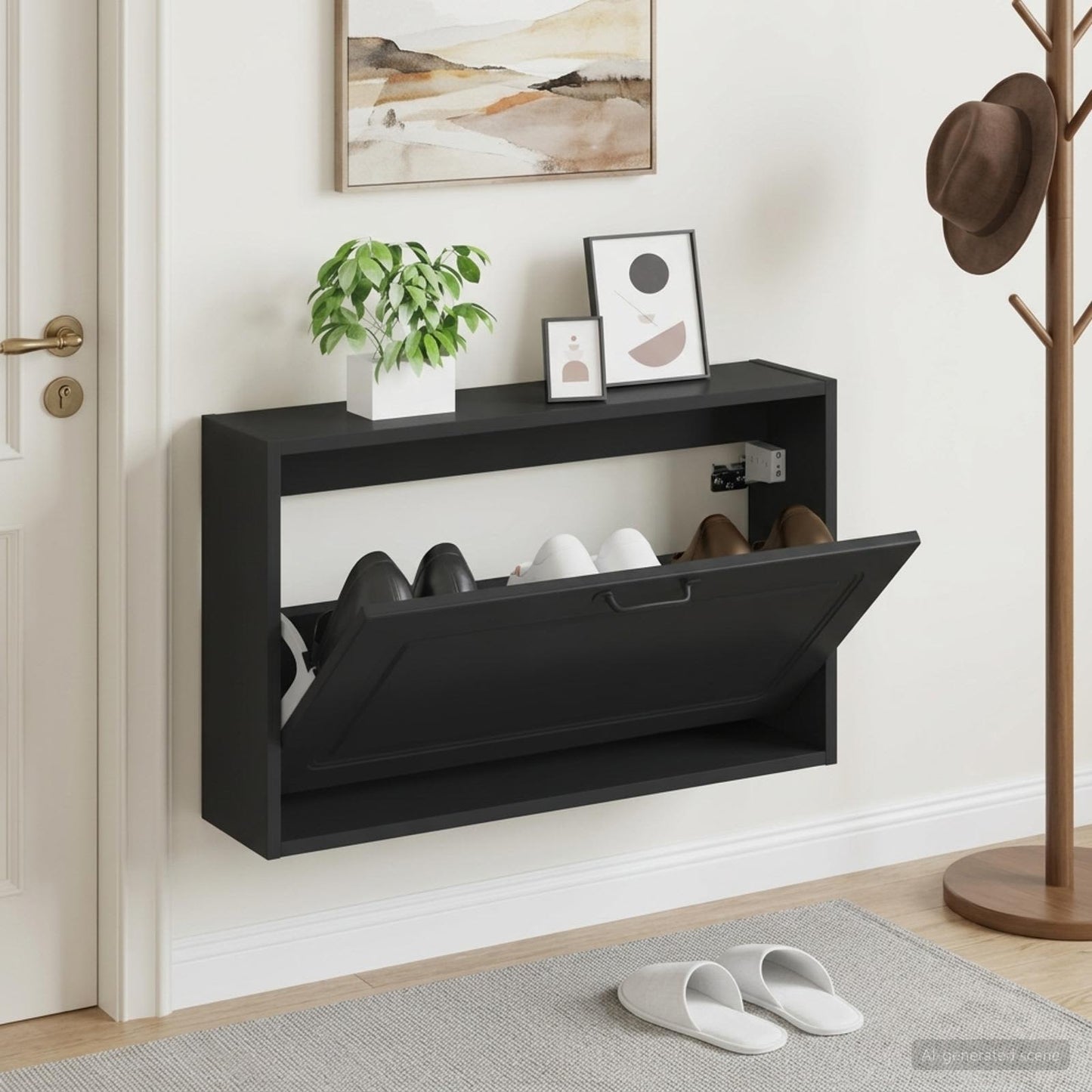 Wall-Mounted Shoe Cabinet UTRECHT 71 x 17 x 43 cm Black