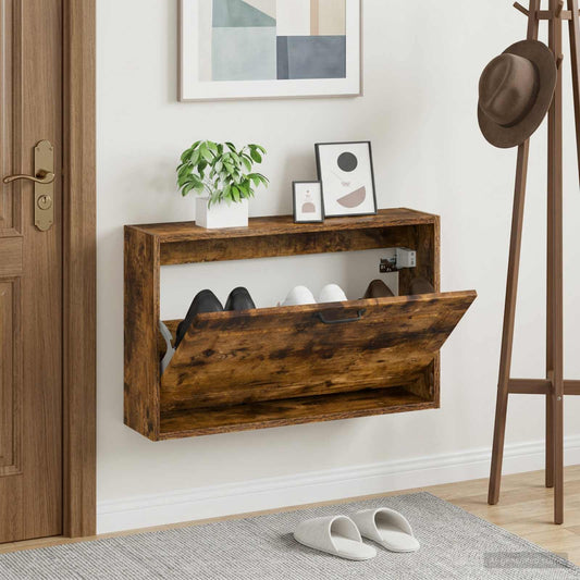 Wall-Mounted Shoe Cabinet UTRECHT 71 x 17 x 43 cm Smoked Oak