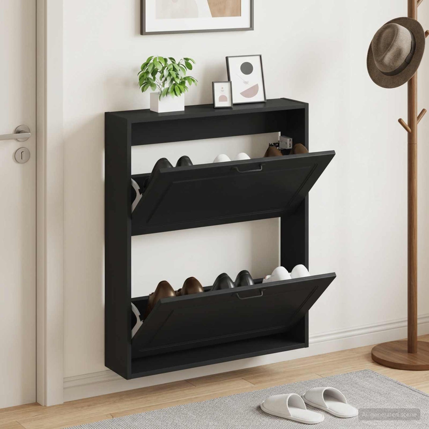 Wall-Mounted Shoe Cabinet UTRECHT 71 x 17 x 86 cm Black