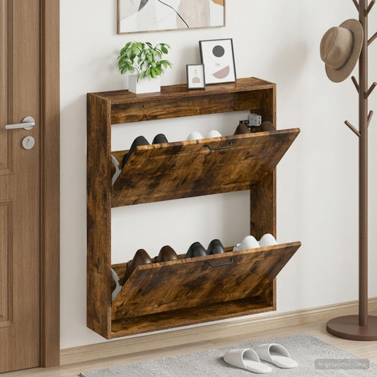 Wall-Mounted Shoe Cabinet UTRECHT 71 x 17 x 86 cm Smoked Oak