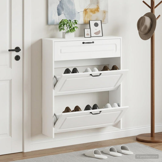 Shoe Cabinet UTRECHT 78 x 24 x 100 cm Engineered Wood White