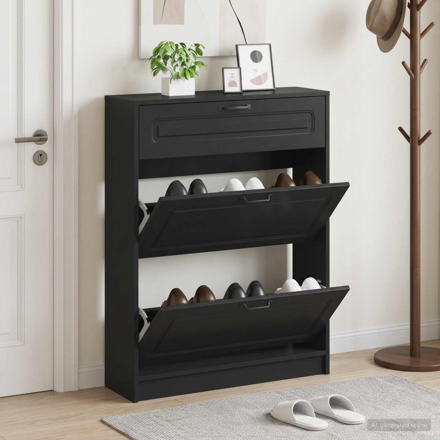 Shoe Cabinet UTRECHT 78 x 24 x 100 cm Engineered Wood Black