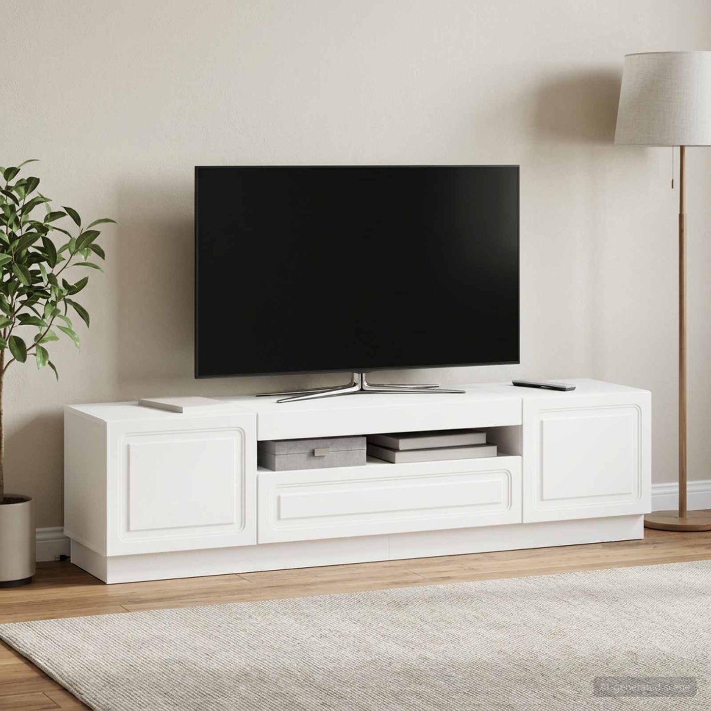 LED TV Cabinet White Engineered Wood