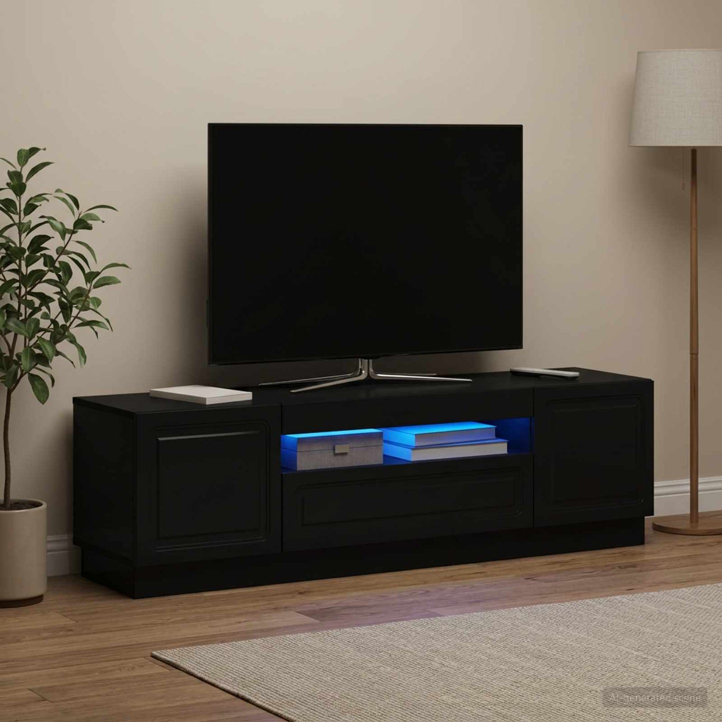 LED TV Cabinet Black Engineered Wood