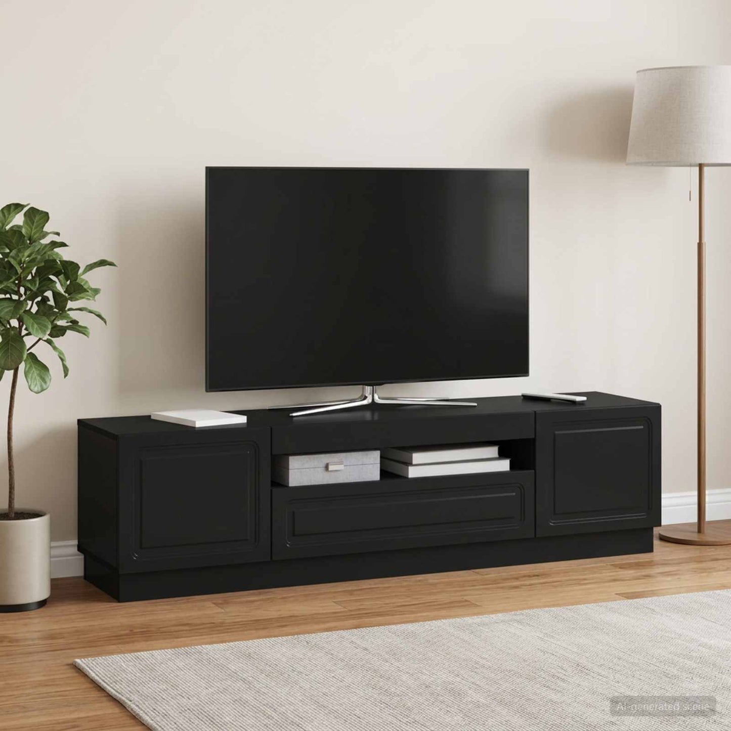 LED TV Cabinet Black Engineered Wood