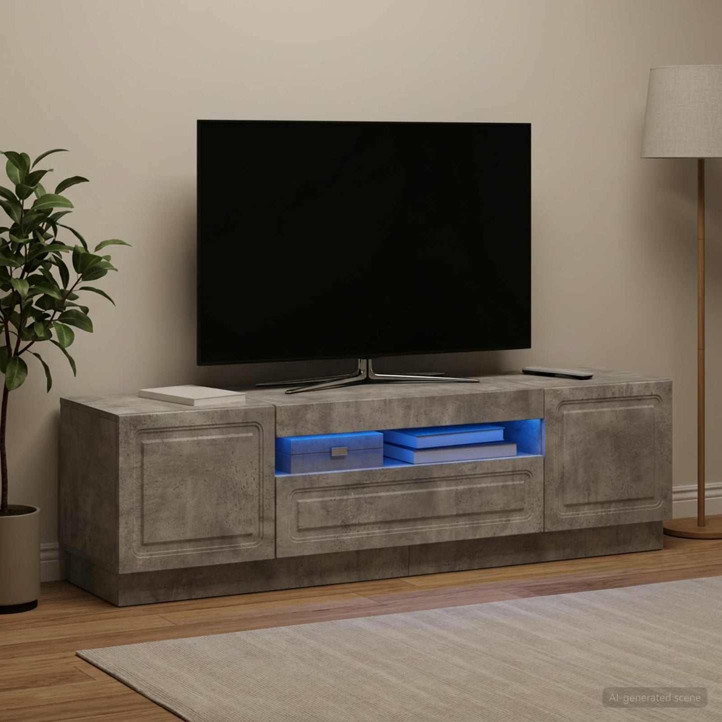 LED TV Cabinet Concrete Grey Engineered Wood
