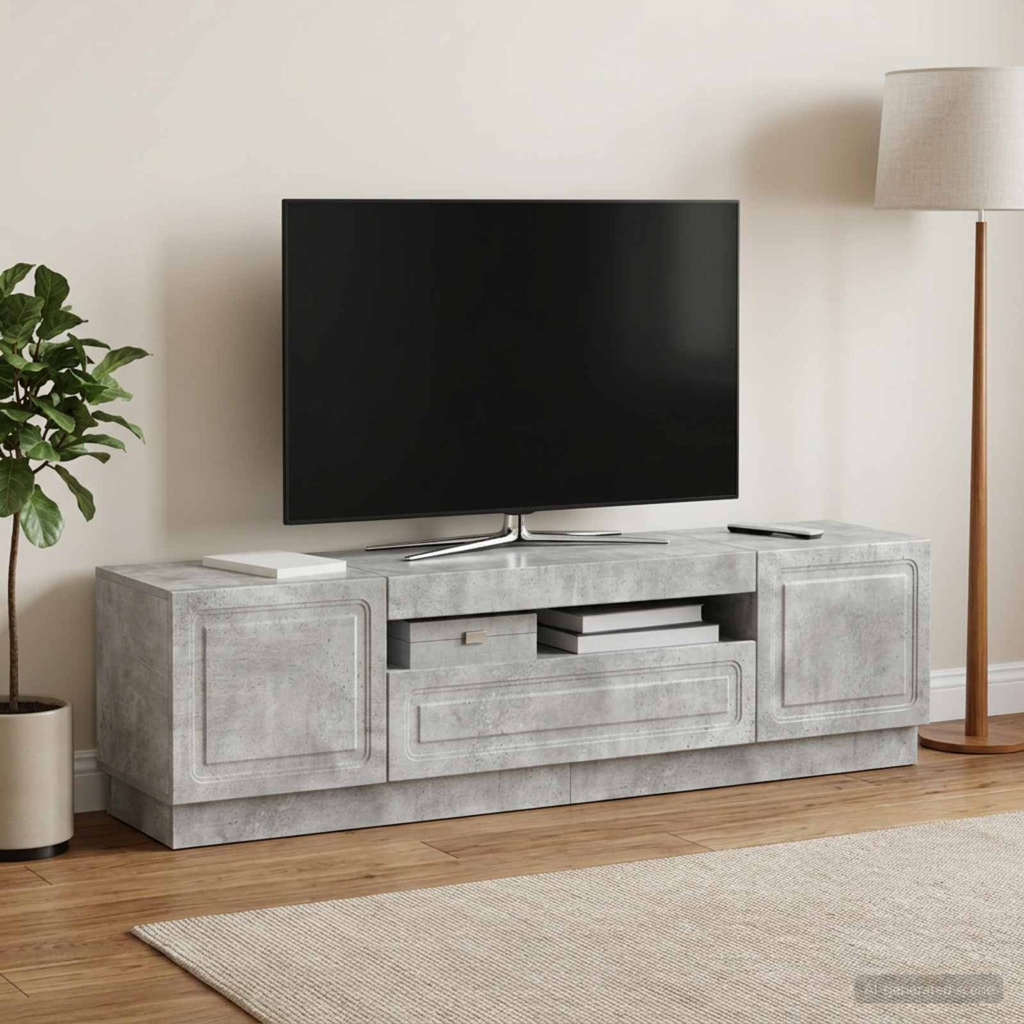 LED TV Cabinet Concrete Grey Engineered Wood