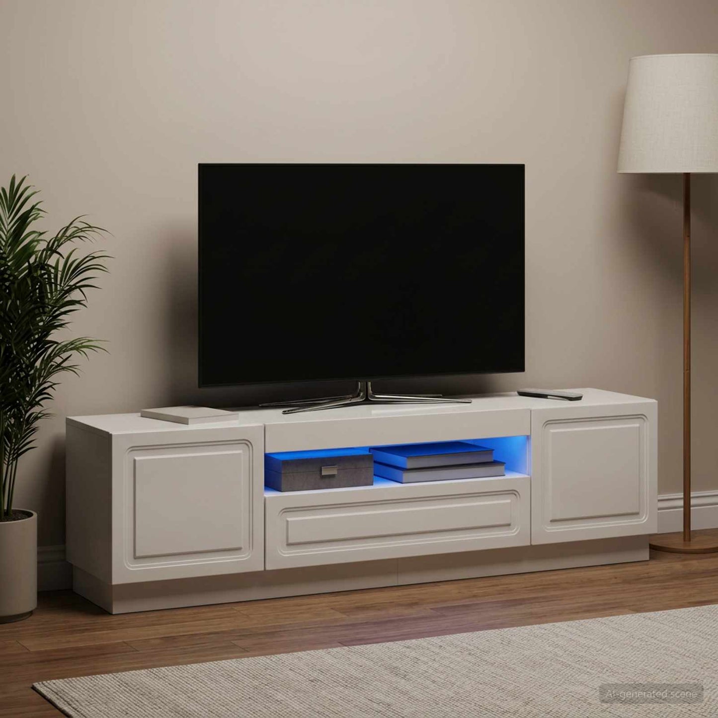 LED TV Cabinet High Gloss White Engineered Wood