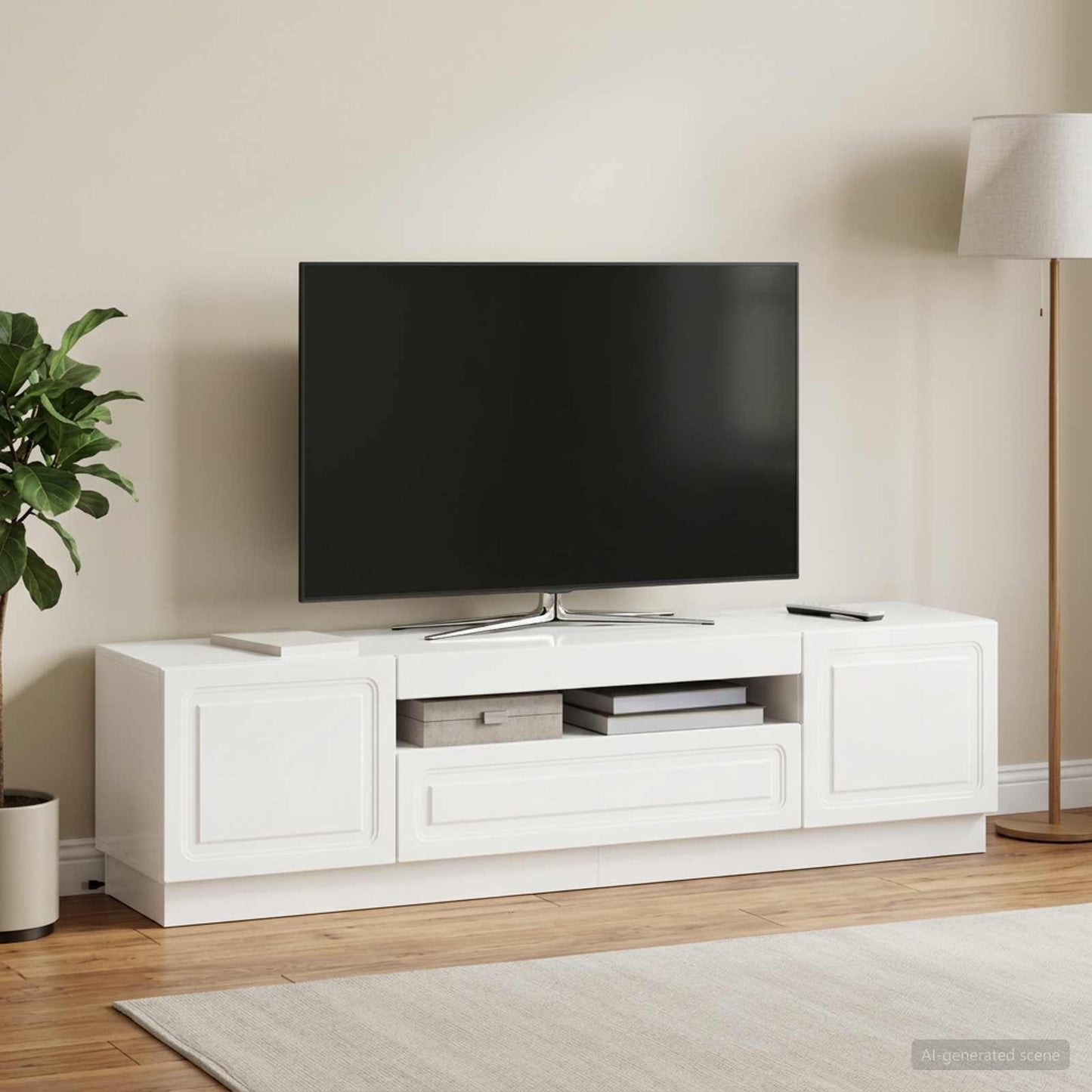 LED TV Cabinet High Gloss White Engineered Wood