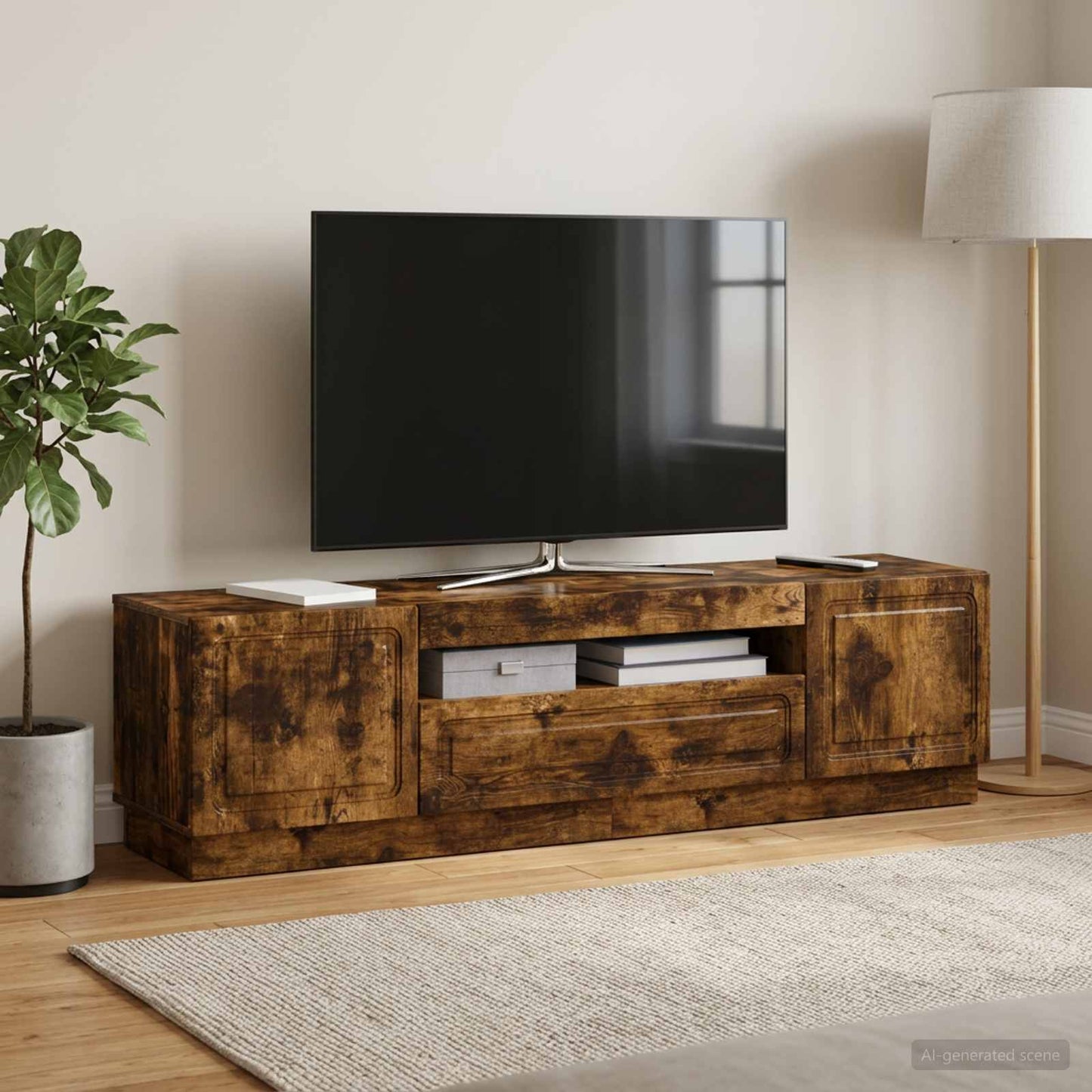 LED TV Cabinet Smoked Oak Engineered Wood