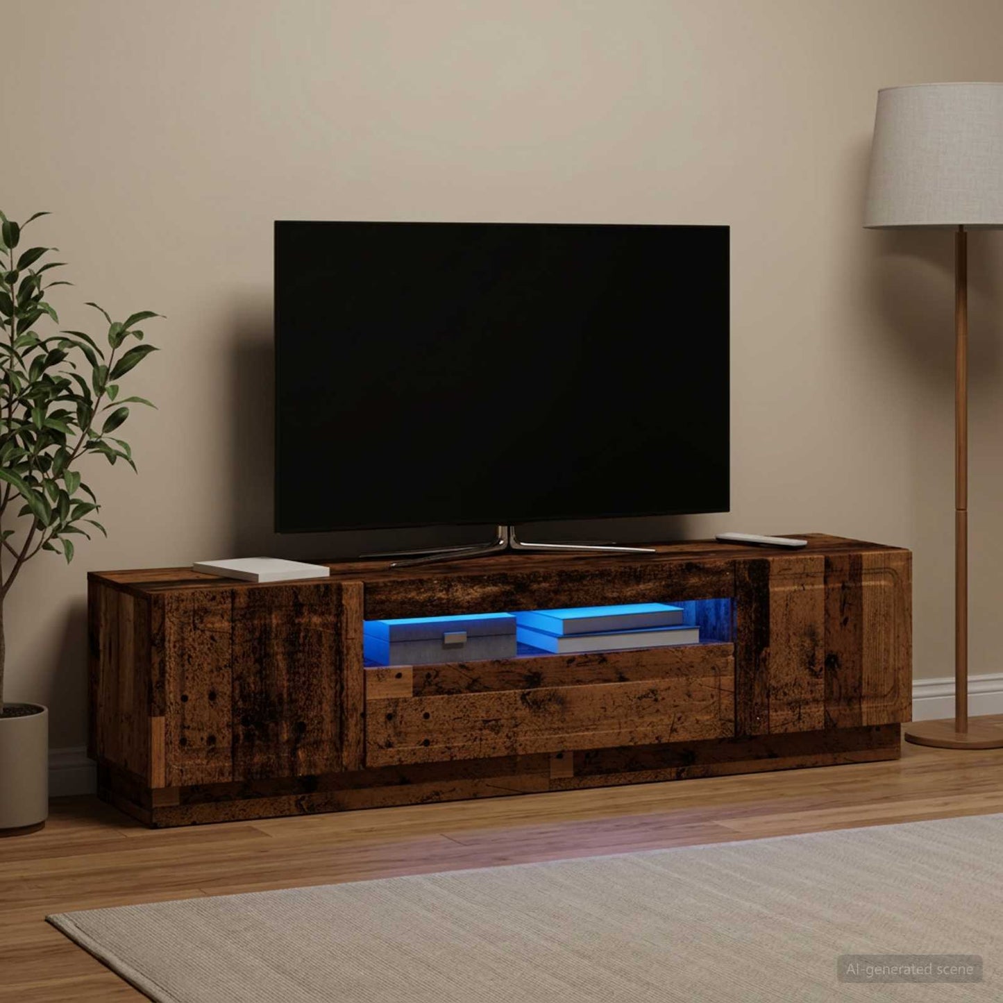 LED TV Cabinet Old Wood Engineered Wood
