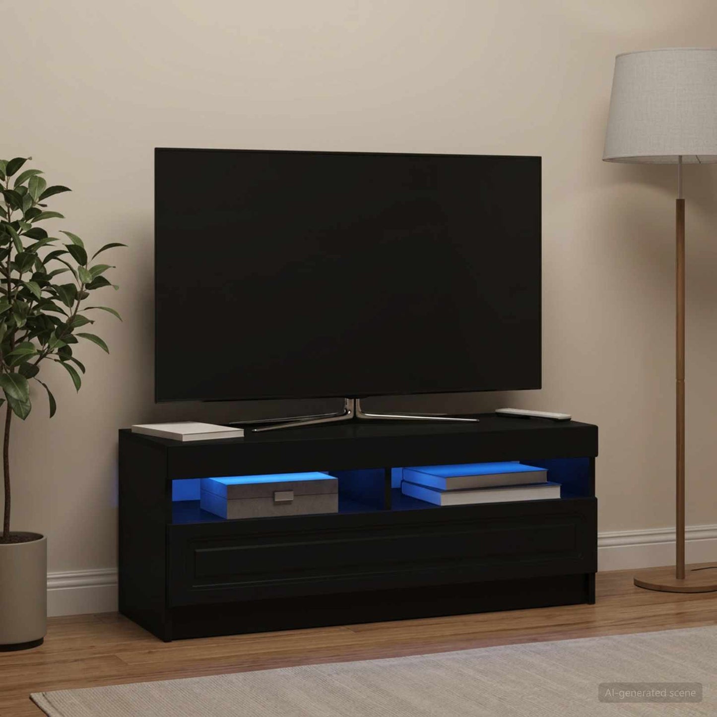 LED TV Cabinet Black Engineered Wood