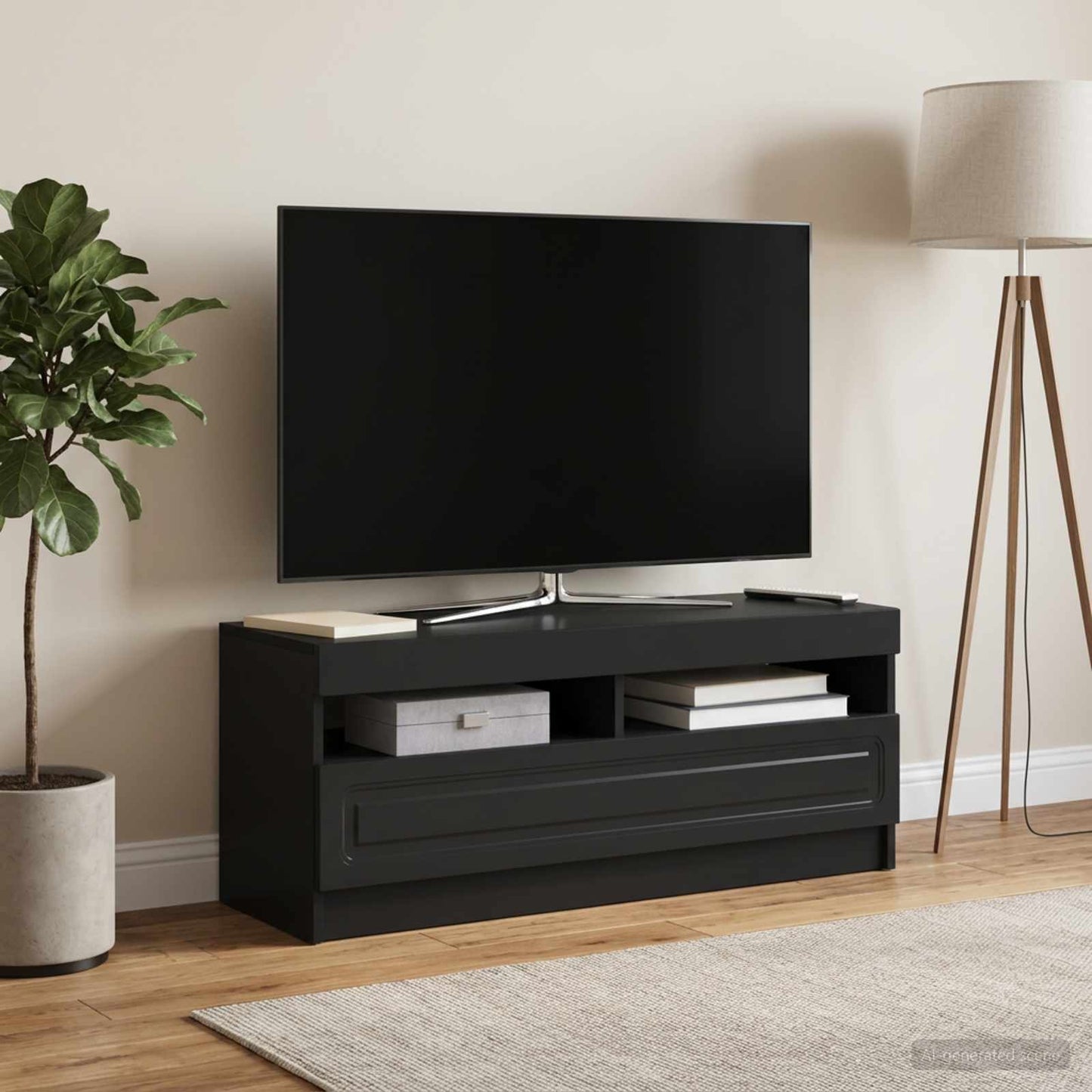 LED TV Cabinet Black Engineered Wood