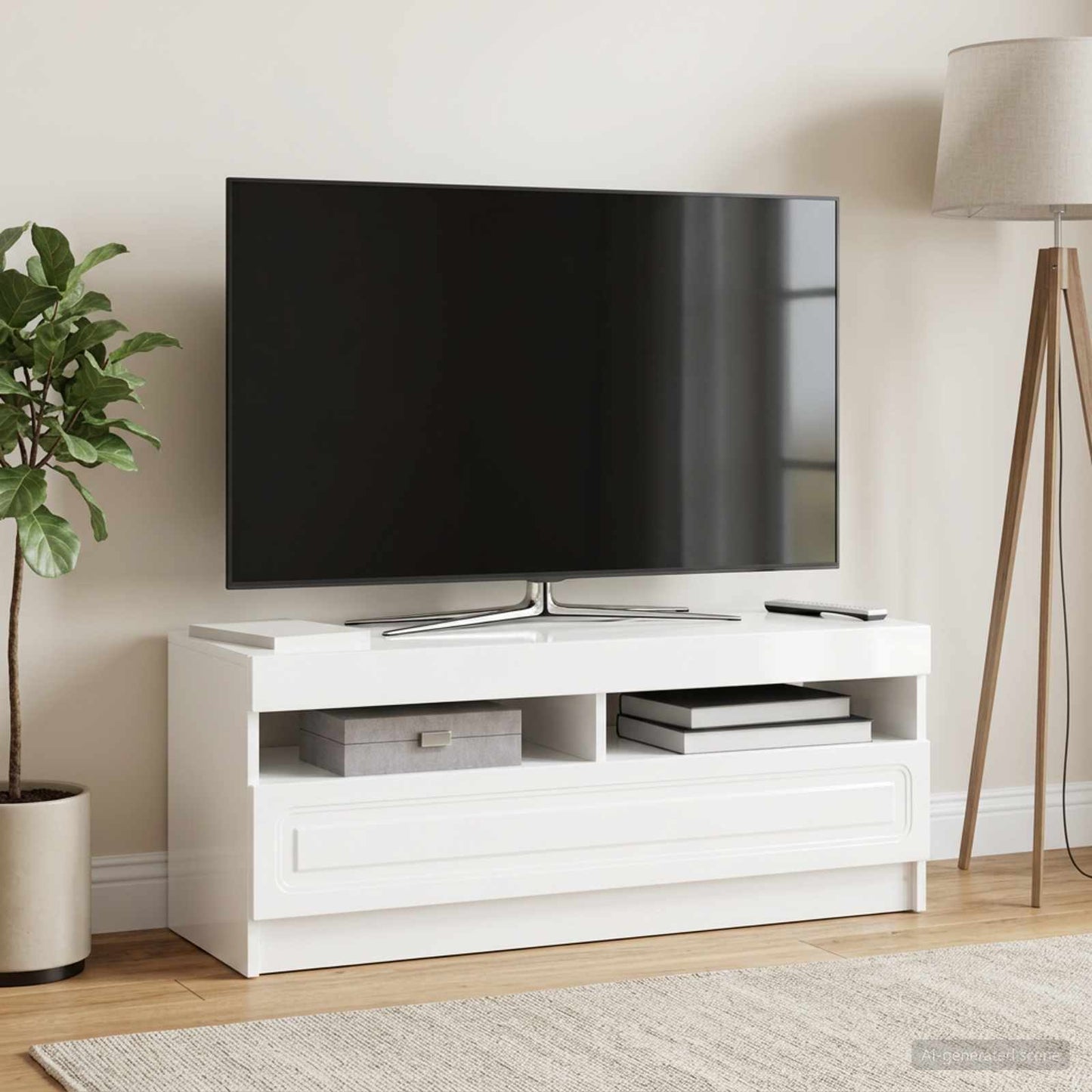 LED TV Cabinet High Gloss White Engineered Wood