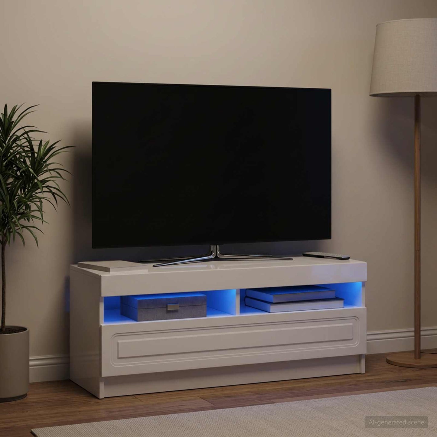 LED TV Cabinet High Gloss White Engineered Wood