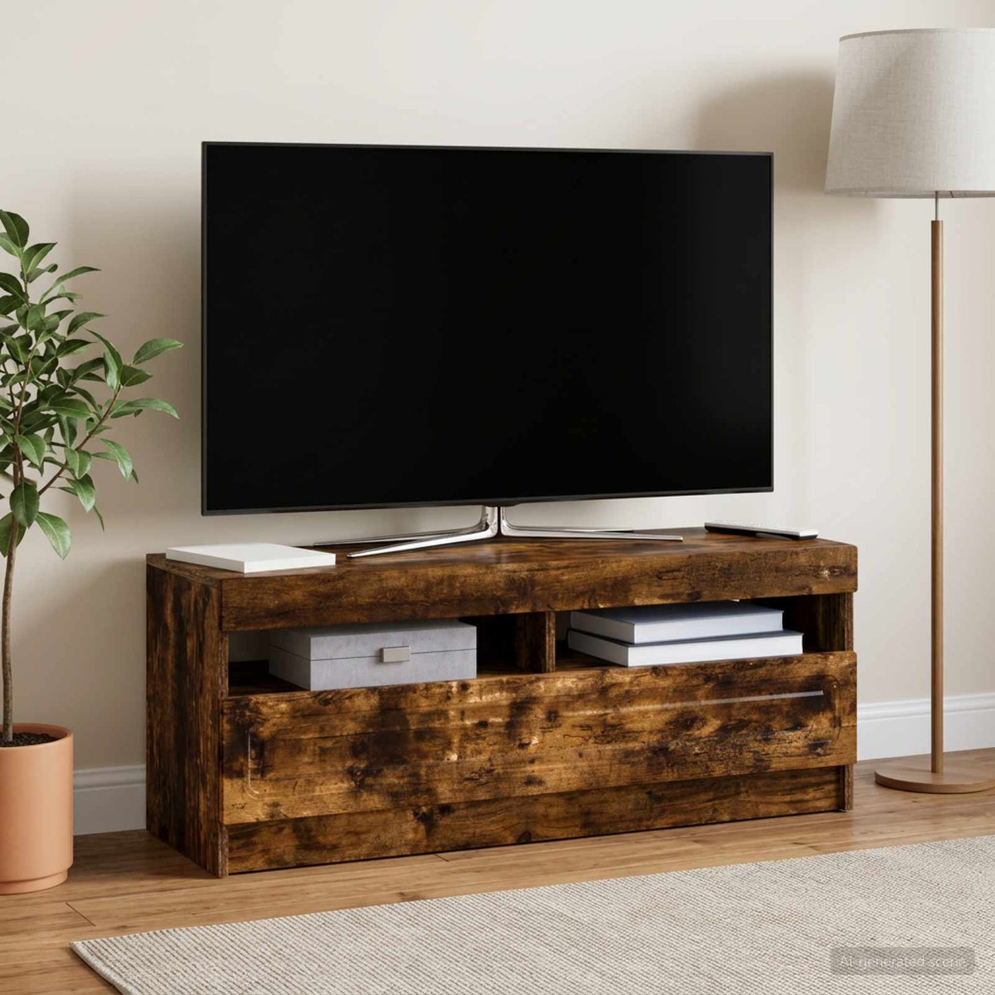 LED TV Cabinet Smoked Oak Engineered Wood