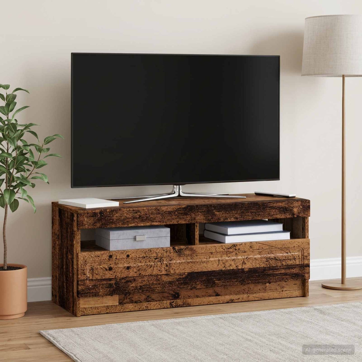 LED TV Cabinet Old Wood Engineered Wood