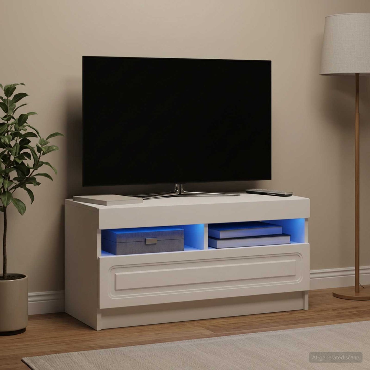 LED TV Cabinet White Engineered Wood