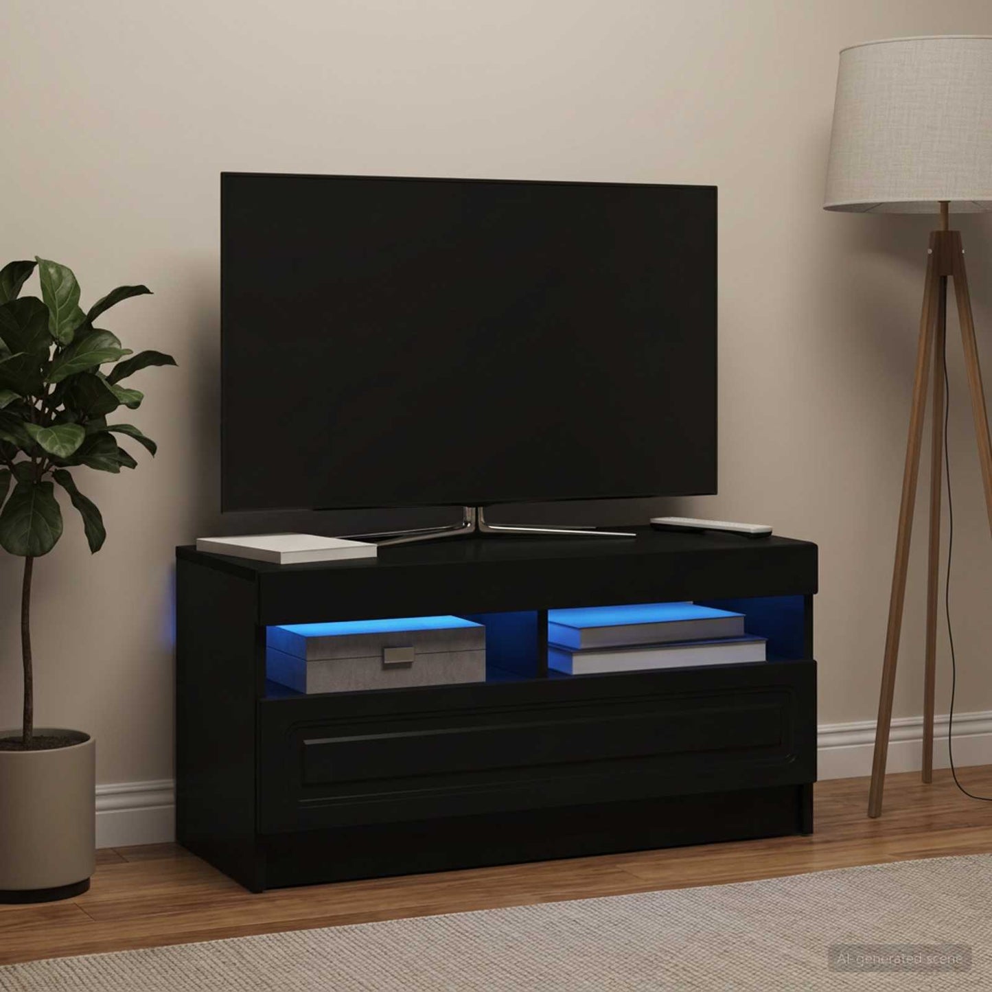 LED TV Cabinet Black Engineered Wood