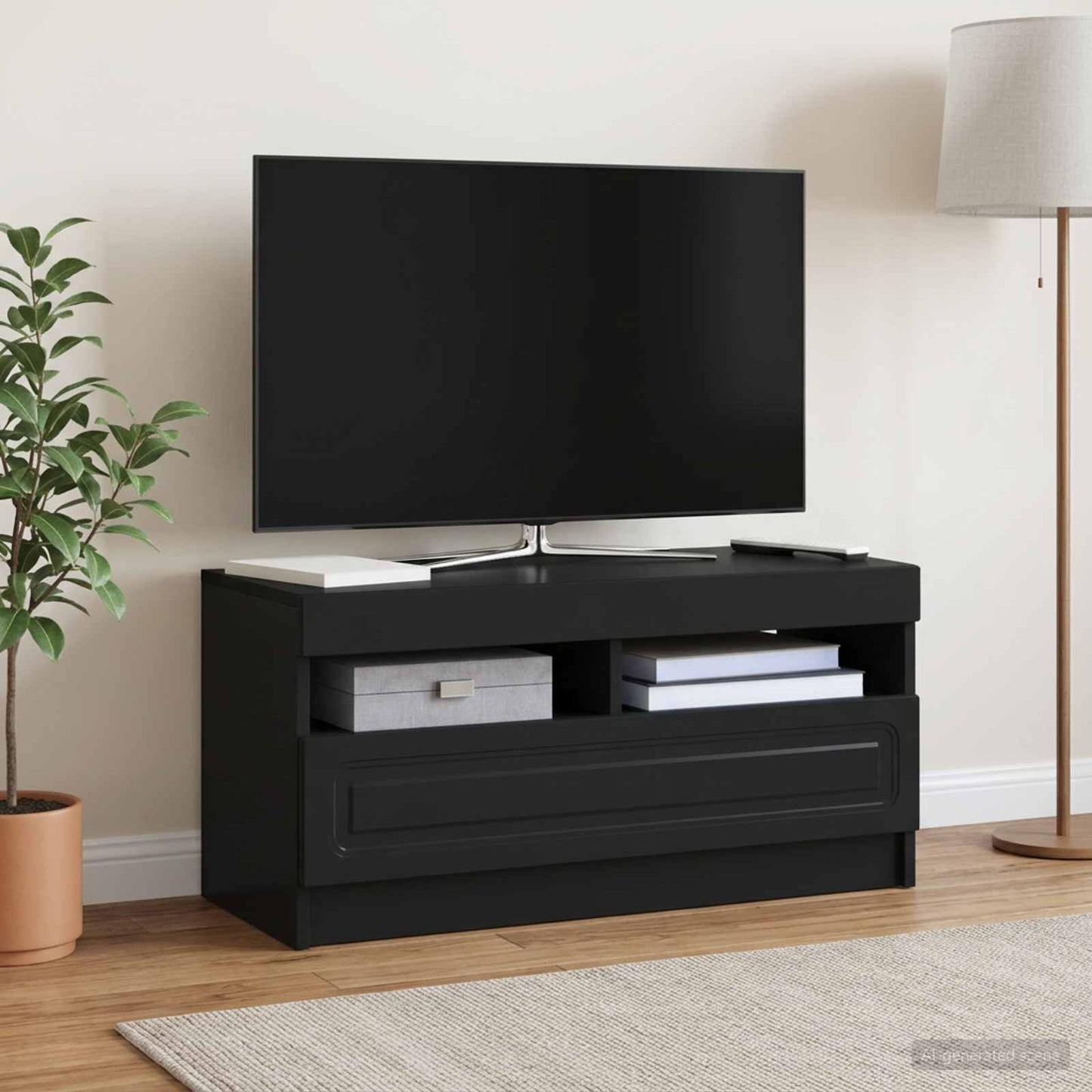 LED TV Cabinet Black Engineered Wood