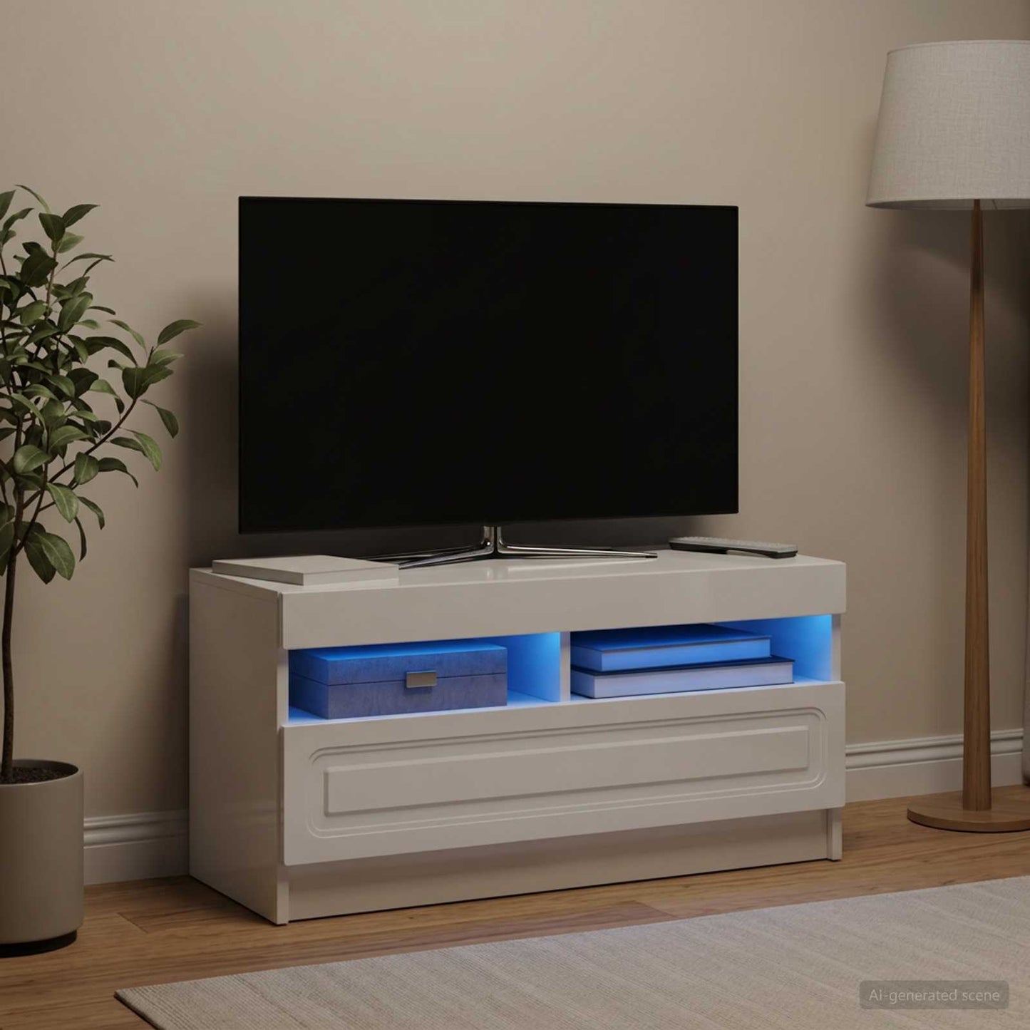 LED TV Cabinet High Gloss White Engineered Wood