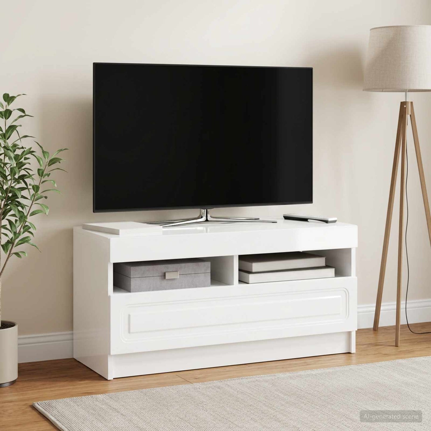 LED TV Cabinet High Gloss White Engineered Wood