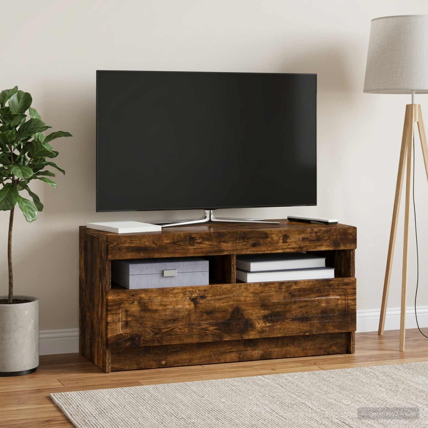 LED TV Cabinet Smoked Oak Engineered Wood