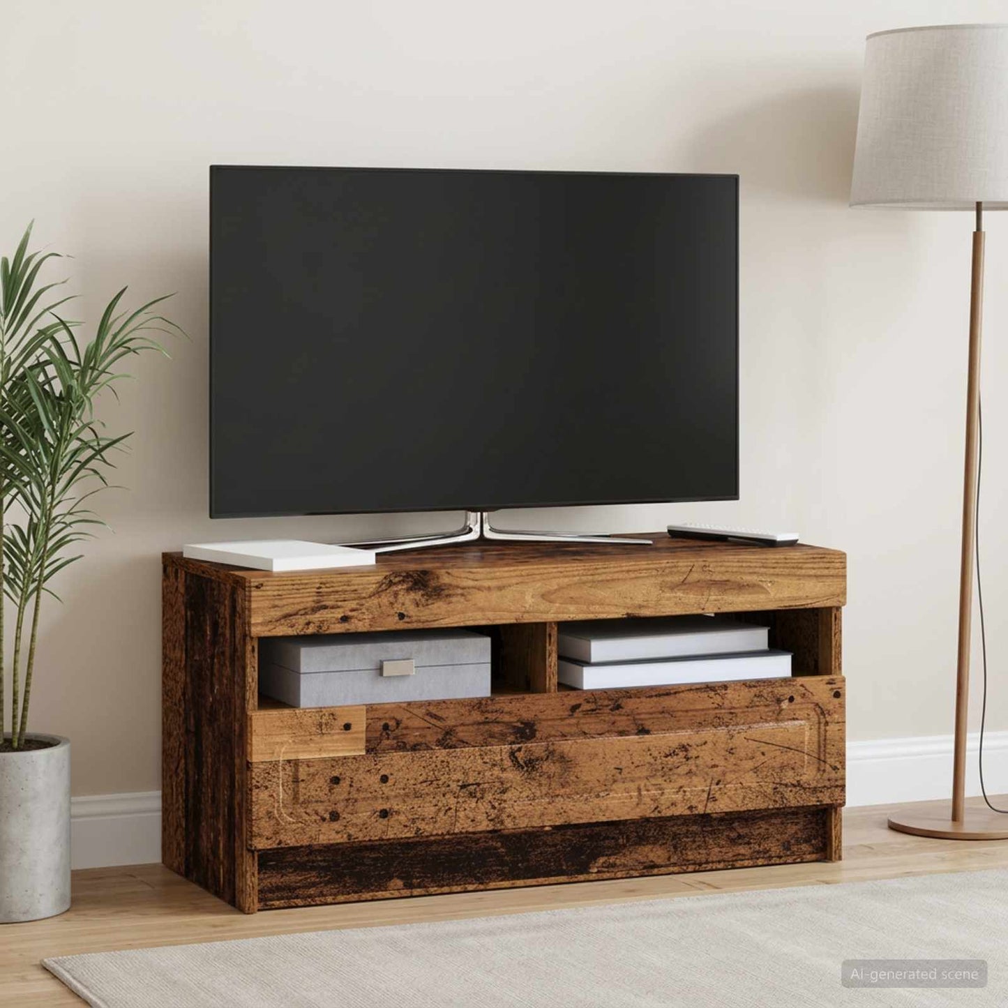LED TV Cabinet Old Wood Engineered Wood