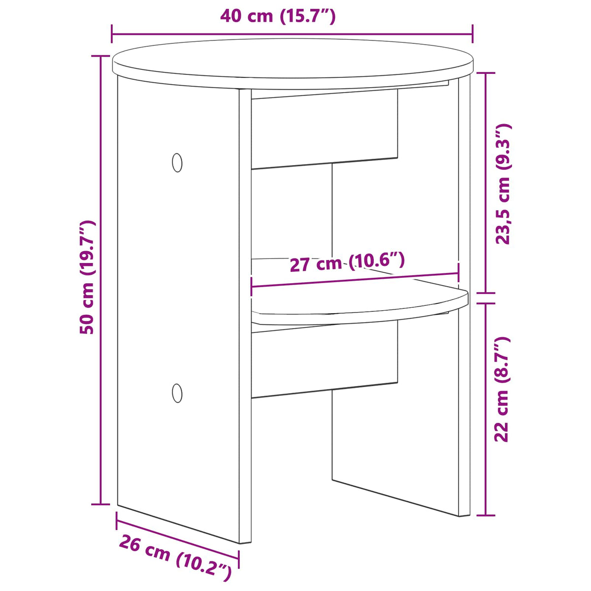 Side Cabinet White Ø40 x 50 cm Engineered Wood