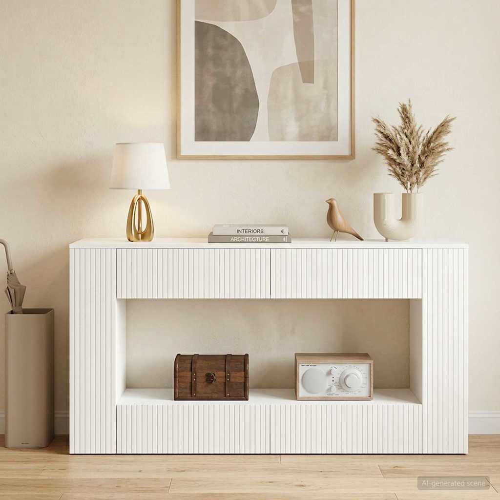 Console Table Striped White 155 x 29 x 74 cm Engineered Wood