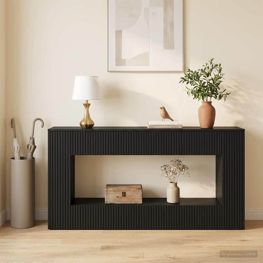 Console Table Striped Black 155 x 29 x 74 cm Engineered Wood