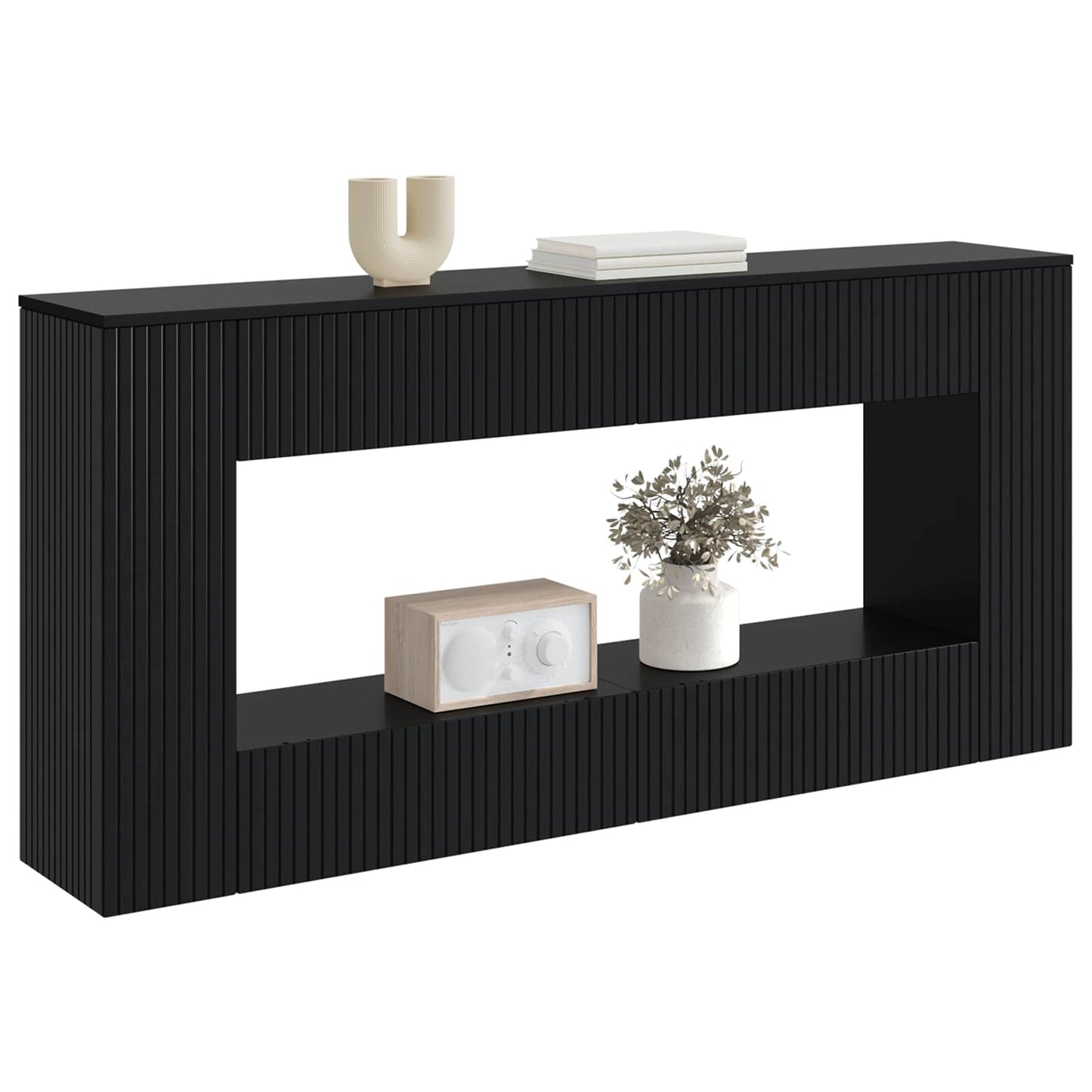 Console Table Striped Black 155 x 29 x 74 cm Engineered Wood