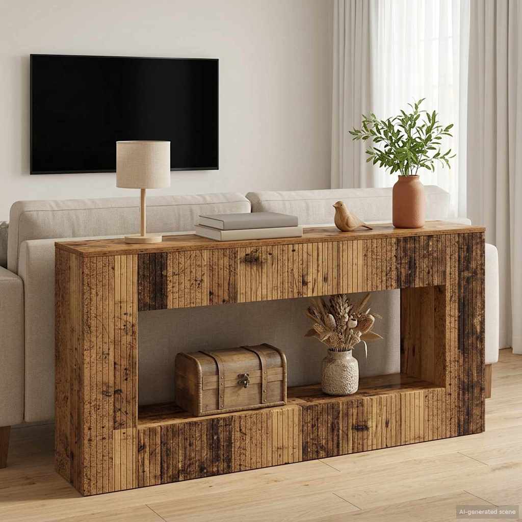 Console Table Striped Old Wood 155 x 29 x 74 cm Engineered Wood