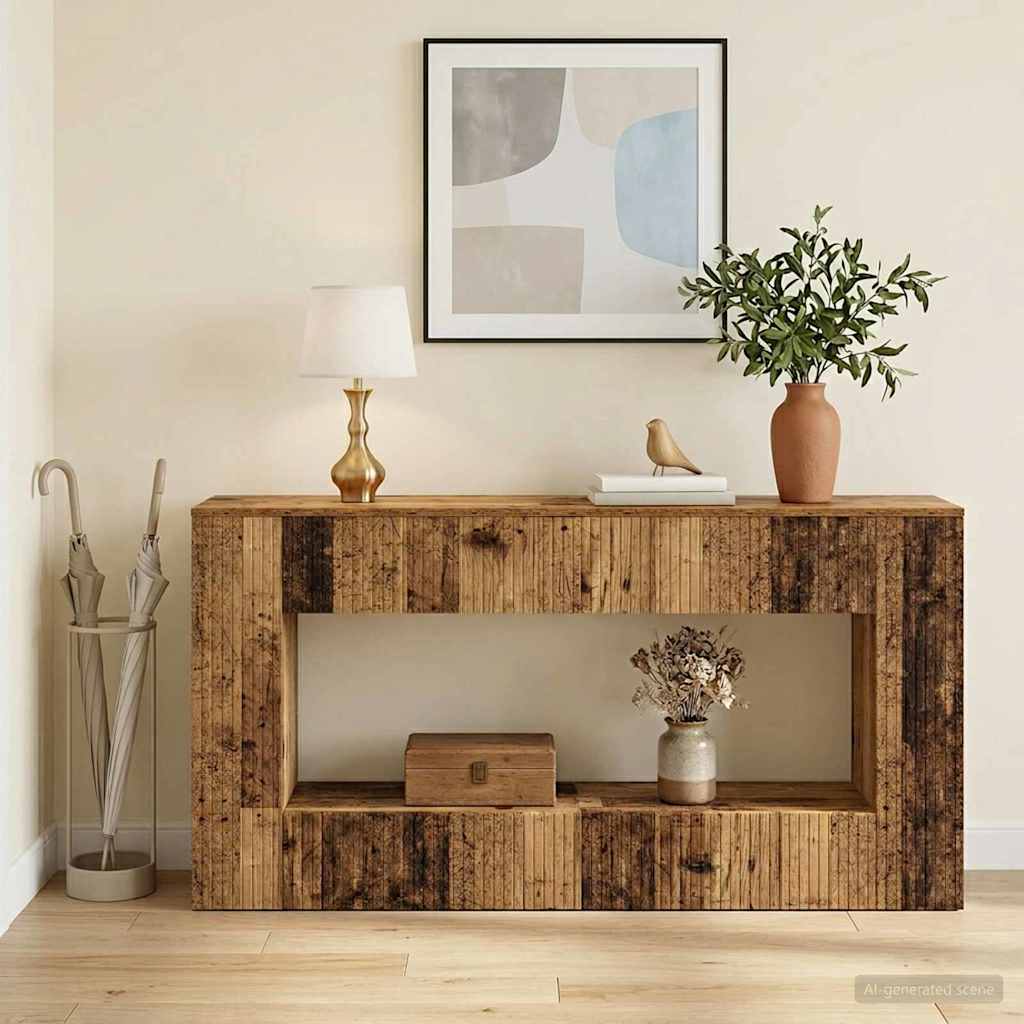 Console Table Striped Old Wood 155 x 29 x 74 cm Engineered Wood