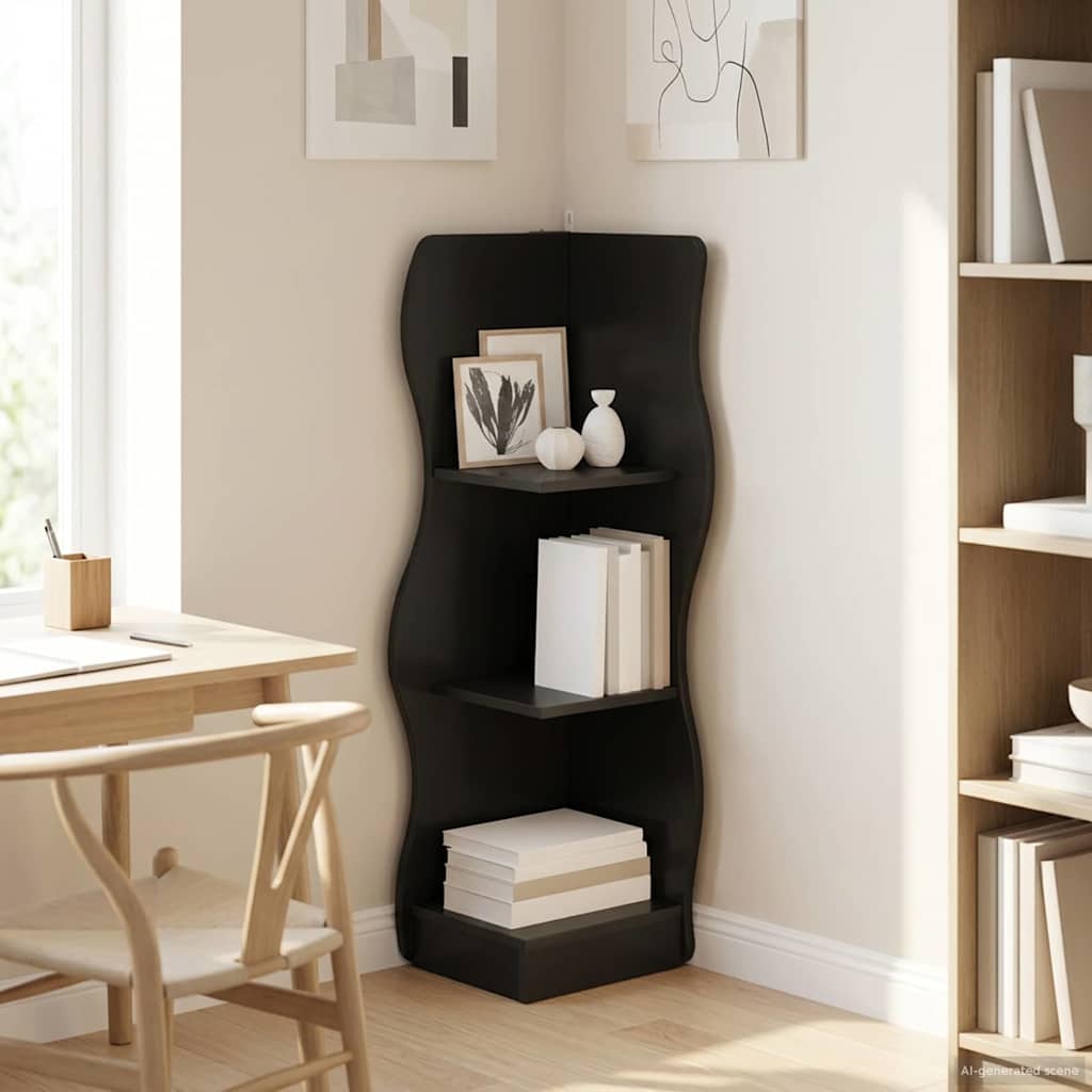 Corner Shelf with Shelf Black 34 x 33 x 102 cm Engineered Wood