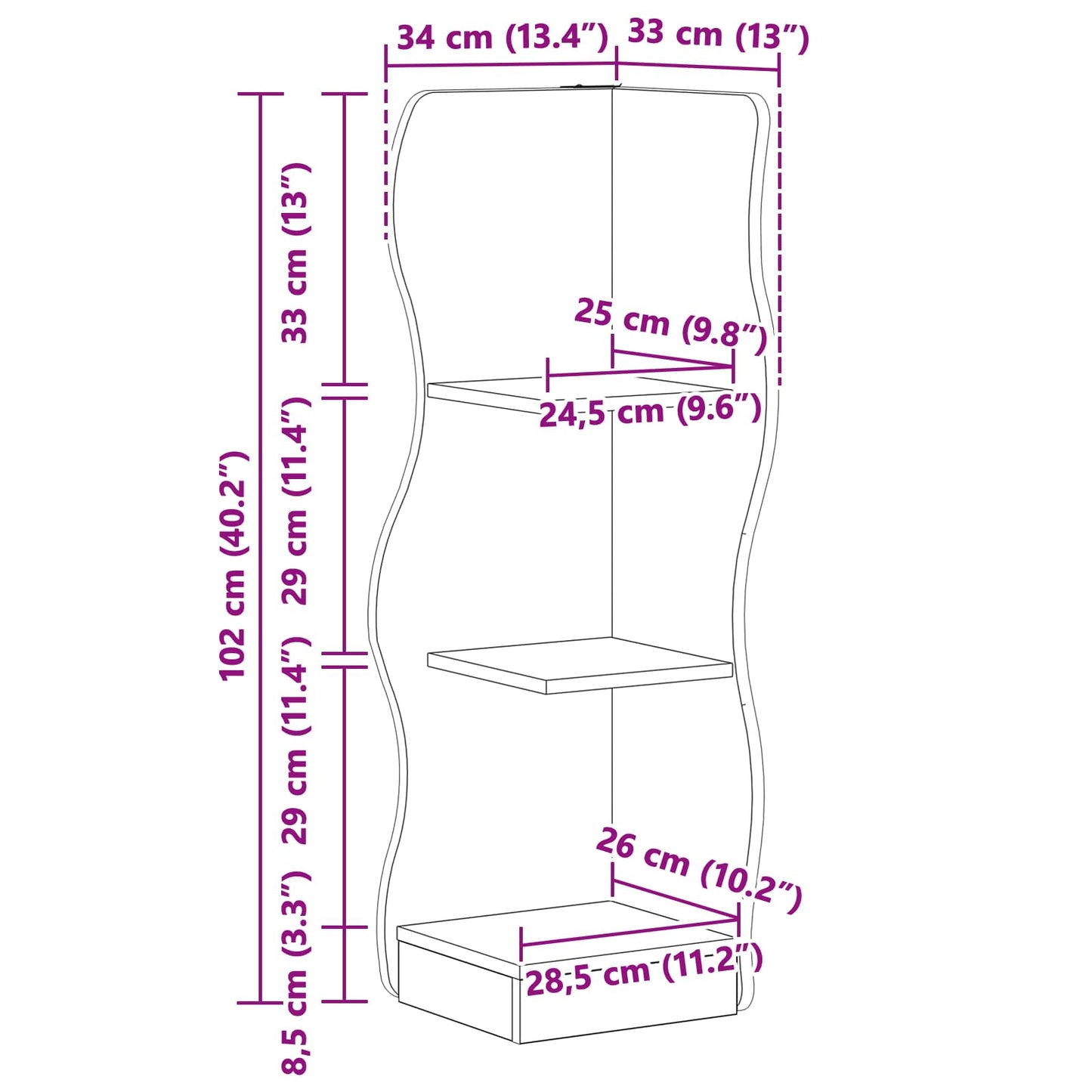 Corner Shelf High Gloss White 34 x 33 x 102 cm Engineered Wood