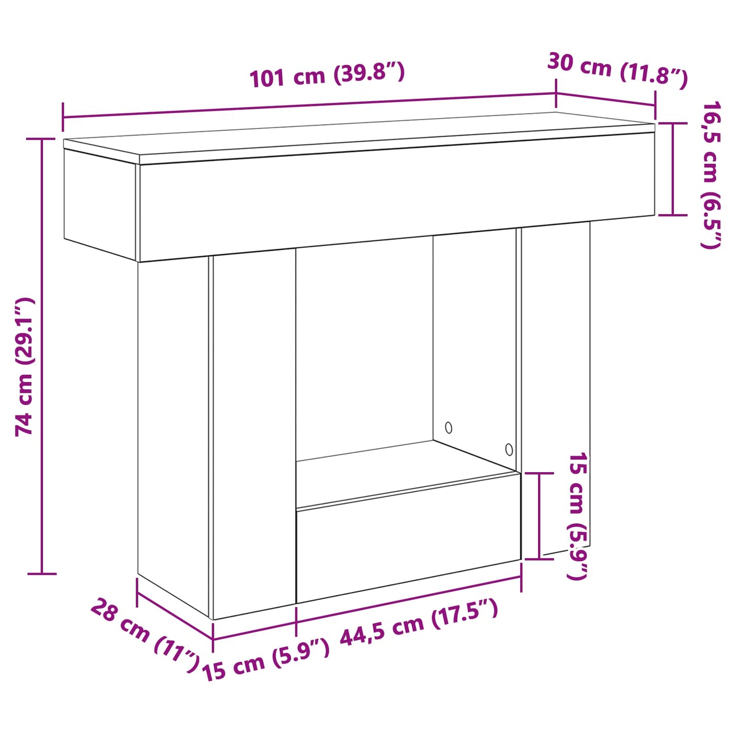 White 101 x 30 x 74 cm