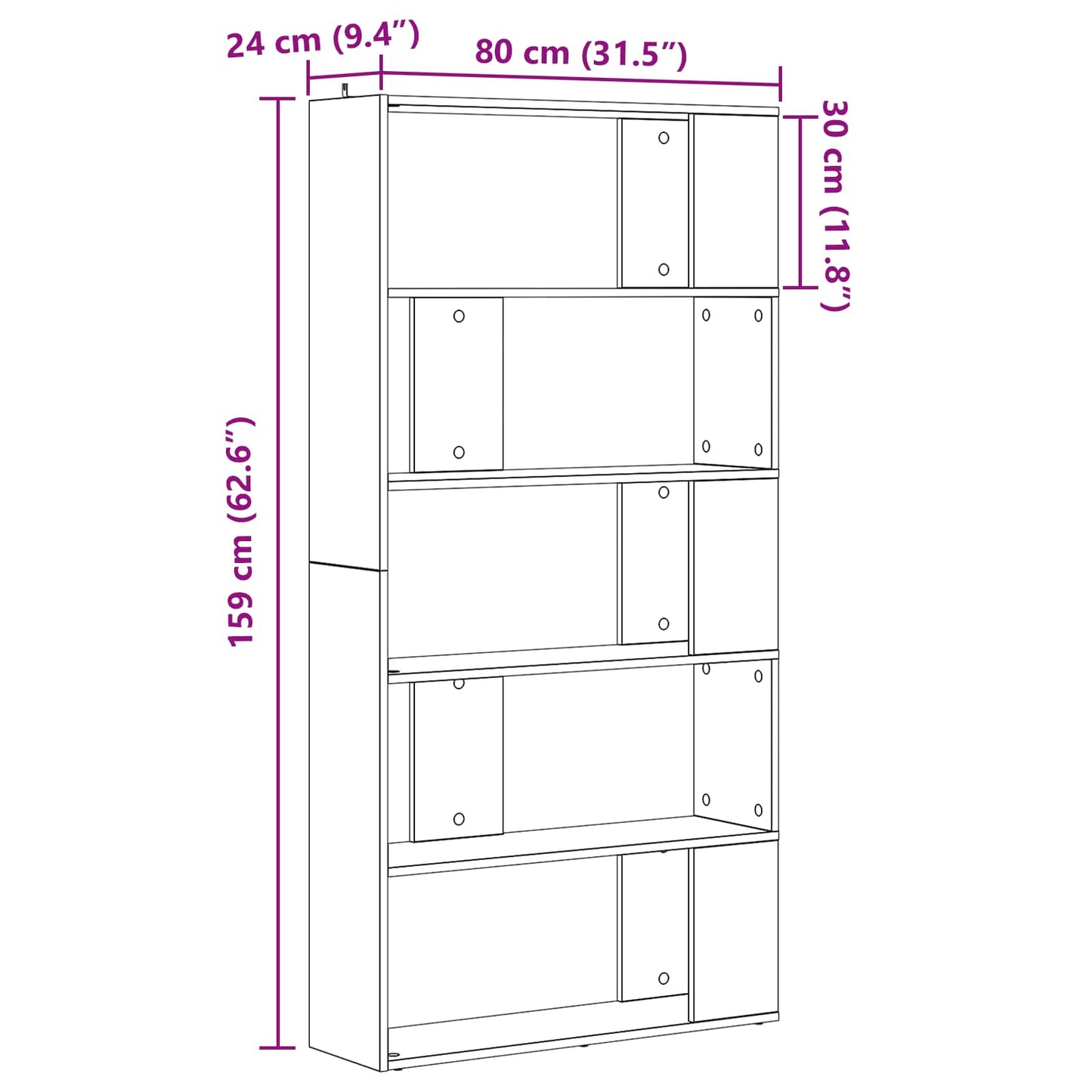 Book Cabinet Black Oak 80 x 24 x 159 cm Engineered Wood