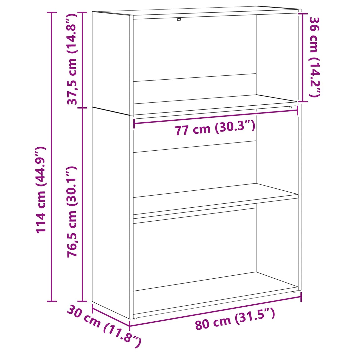 Bookshelf Black Oak 80 x 30 x 114 cm Engineered Wood