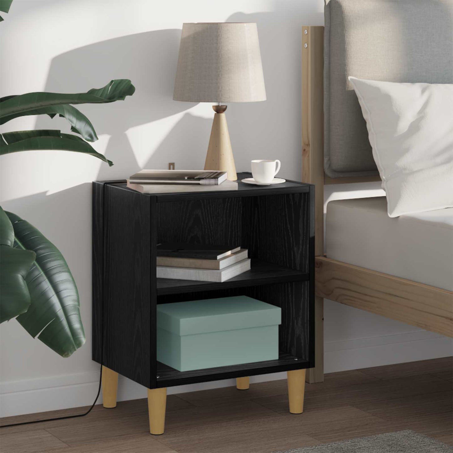 Bed Cabinet 2 pcs Black Oak 40 x 30 x 50 cm Engineered Wood