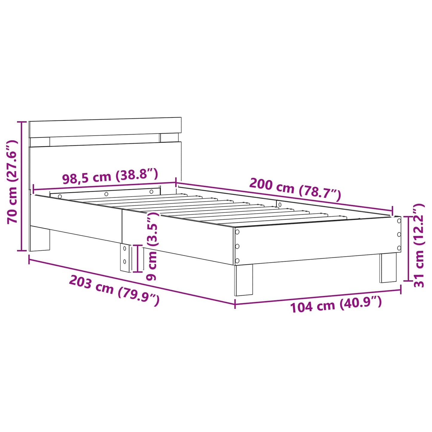 Bed Frame Old Wood 98.5 x 200 cm Engineered Wood