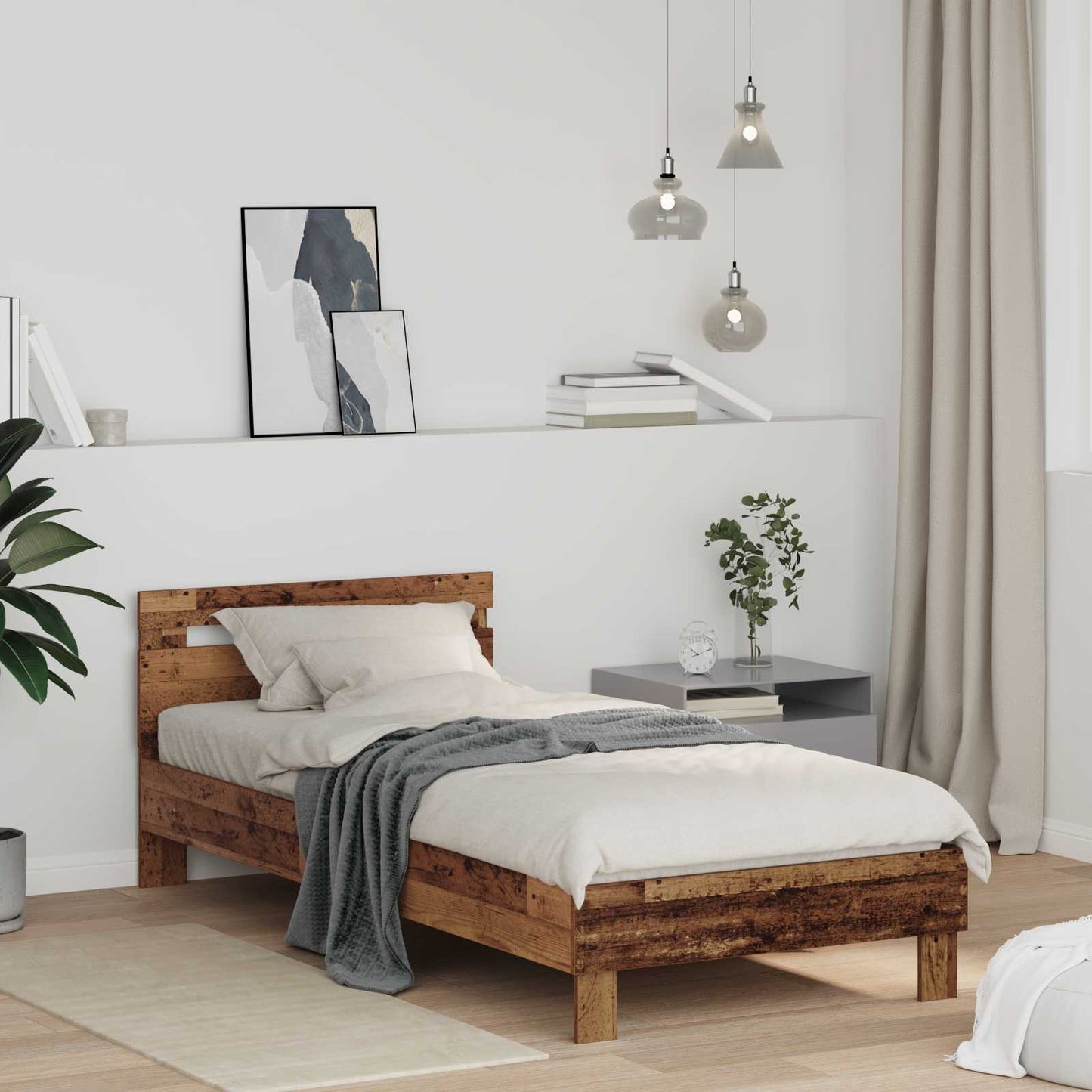 Bed Frame Old Wood 75 x 190 cm Engineered Wood