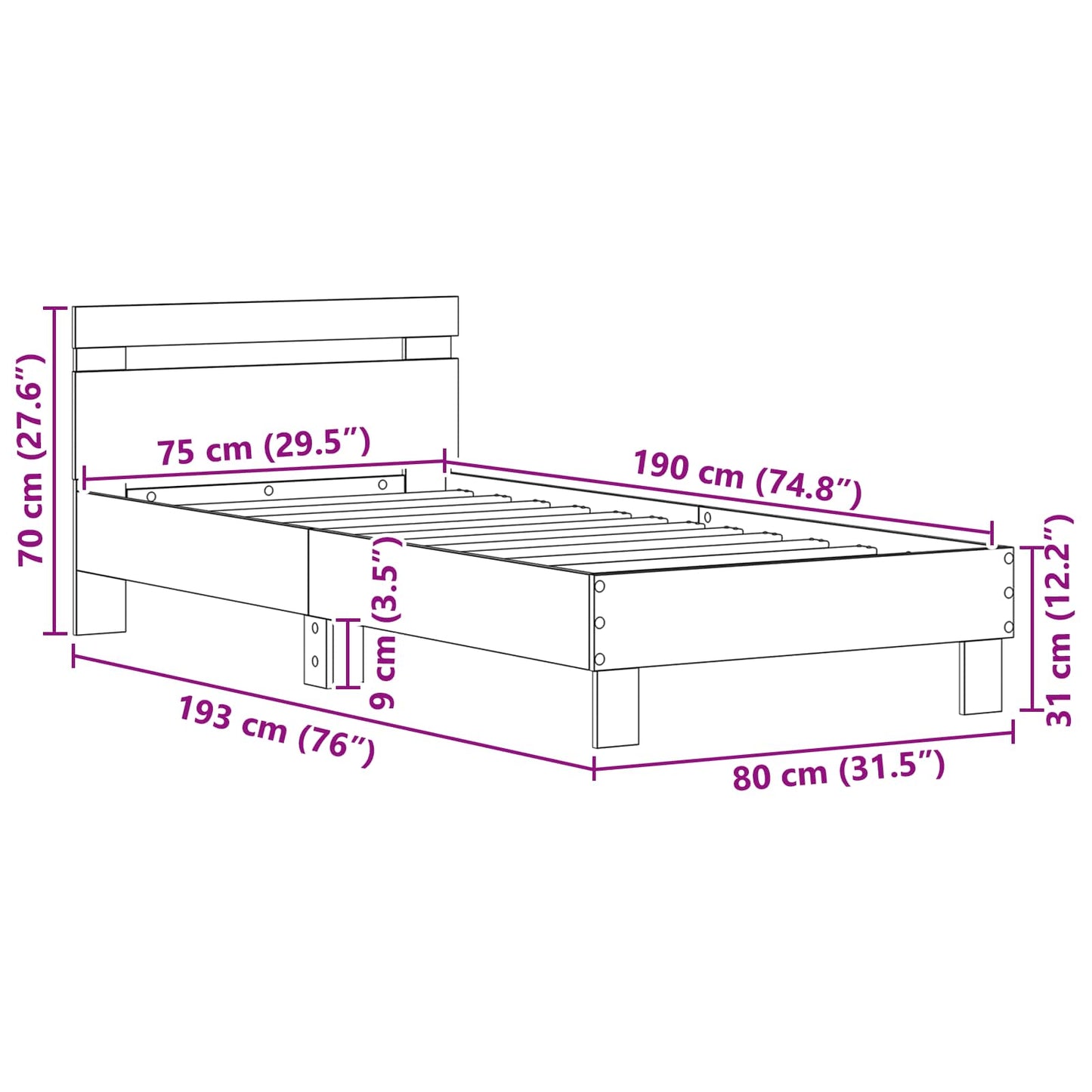 Bed Frame Old Wood 75 x 190 cm Engineered Wood