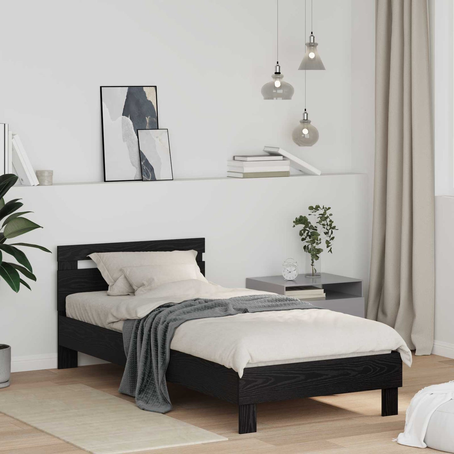 Bed Frame Black Oak 75 x 190 cm Engineered Wood