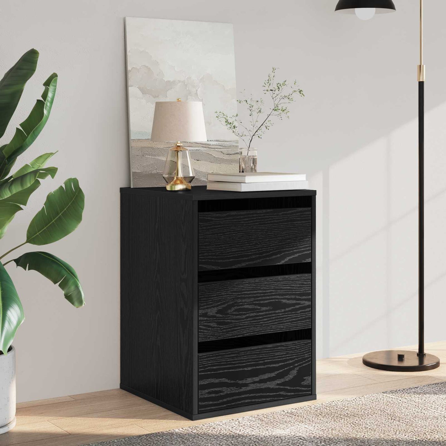 Drawer Cabinet 3-Drawer Black Oak 41 x 40 x 58 cm