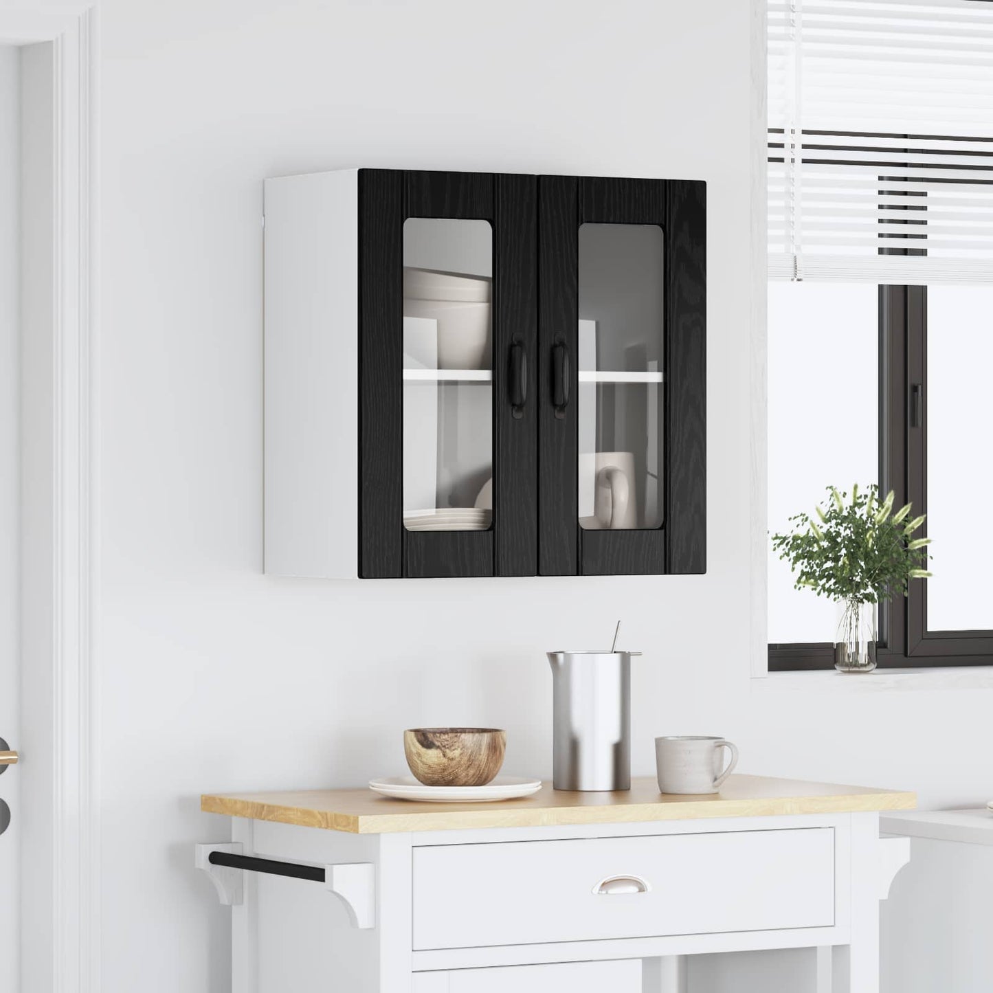 Wall Glass Cabinet LUCCA Black Oak 60 x 31 x 60 cm
